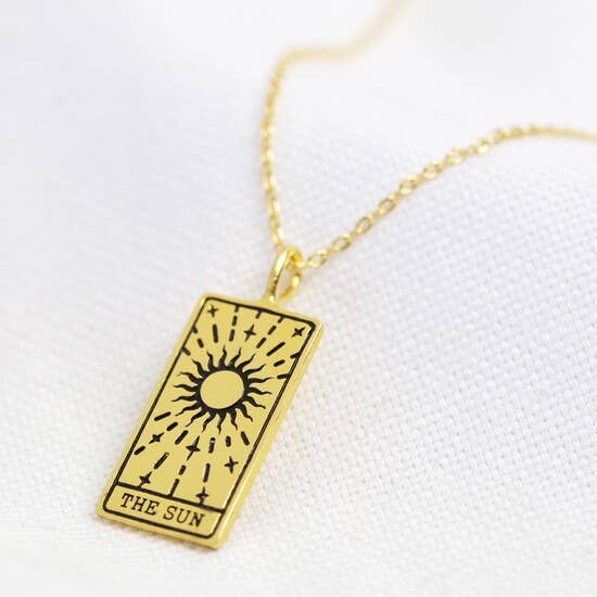 Gold The Sun Tarot Card Pendant Necklace