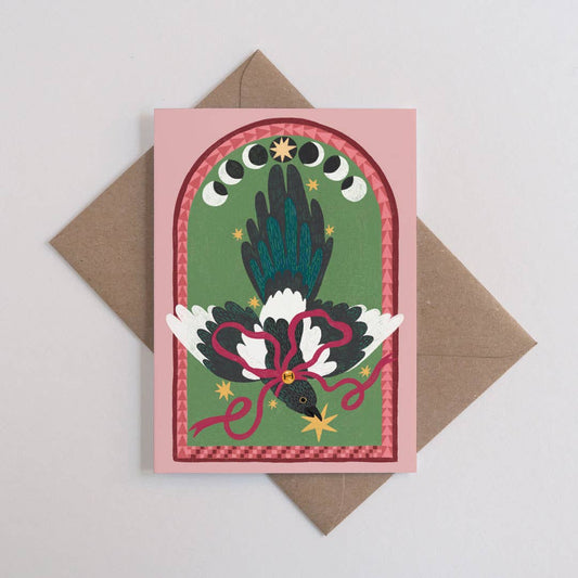 Moon Phase Magpie greetings card
