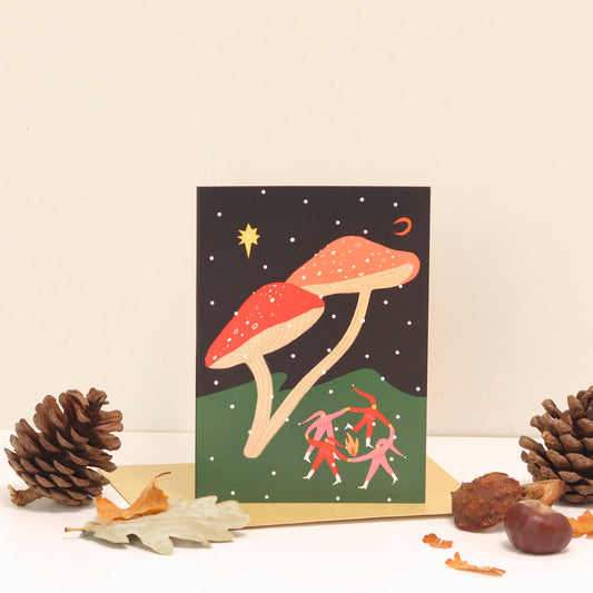Folky Elves Christmas Card | Mushroom Card | Woodland Scene