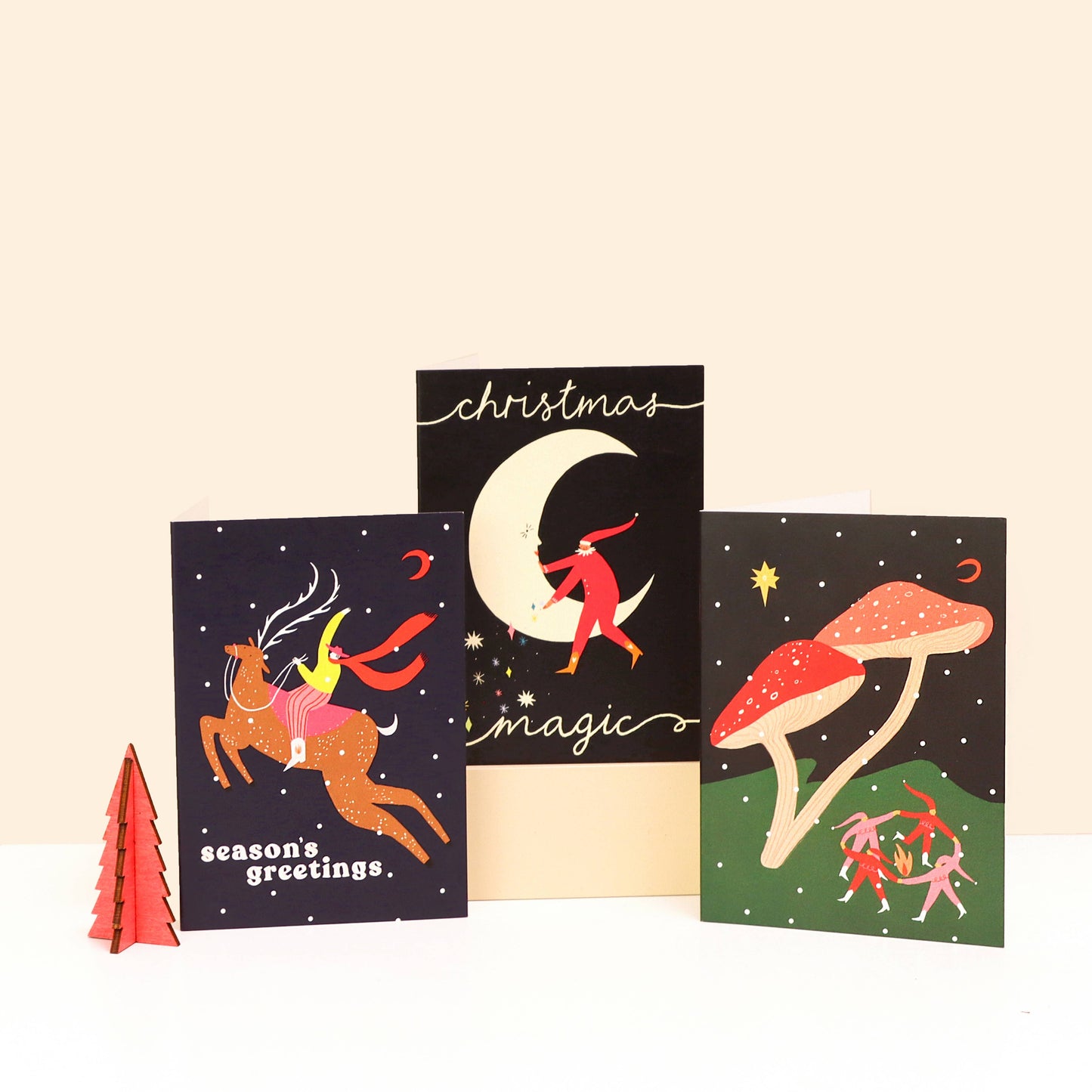 Folky Elves Christmas Card | Mushroom Card | Woodland Scene