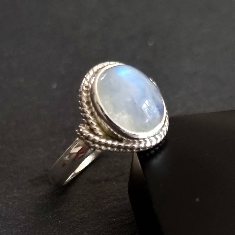 Sterling Silver Rainbow Moonstone Oval Ring