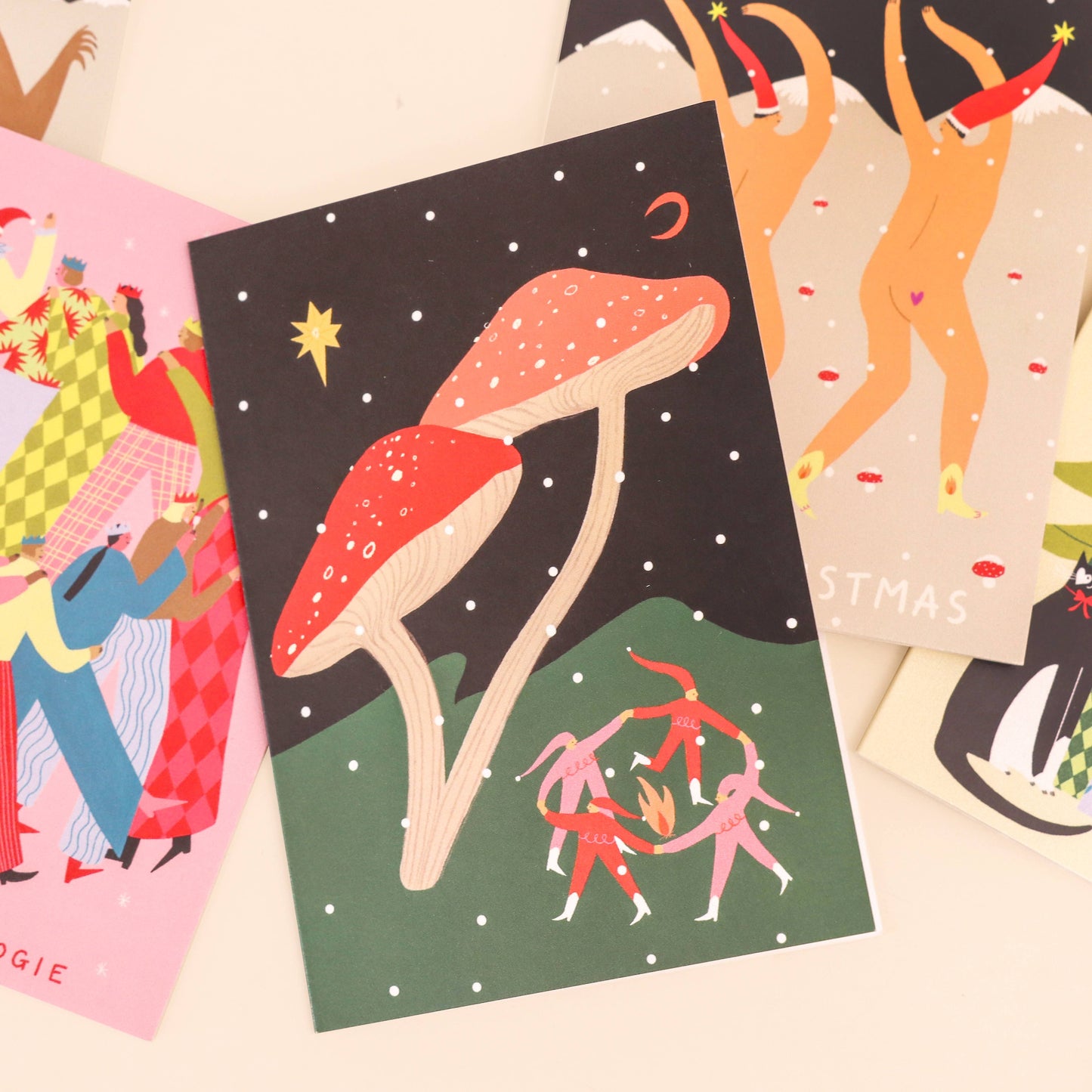 Folky Elves Christmas Card | Mushroom Card | Woodland Scene