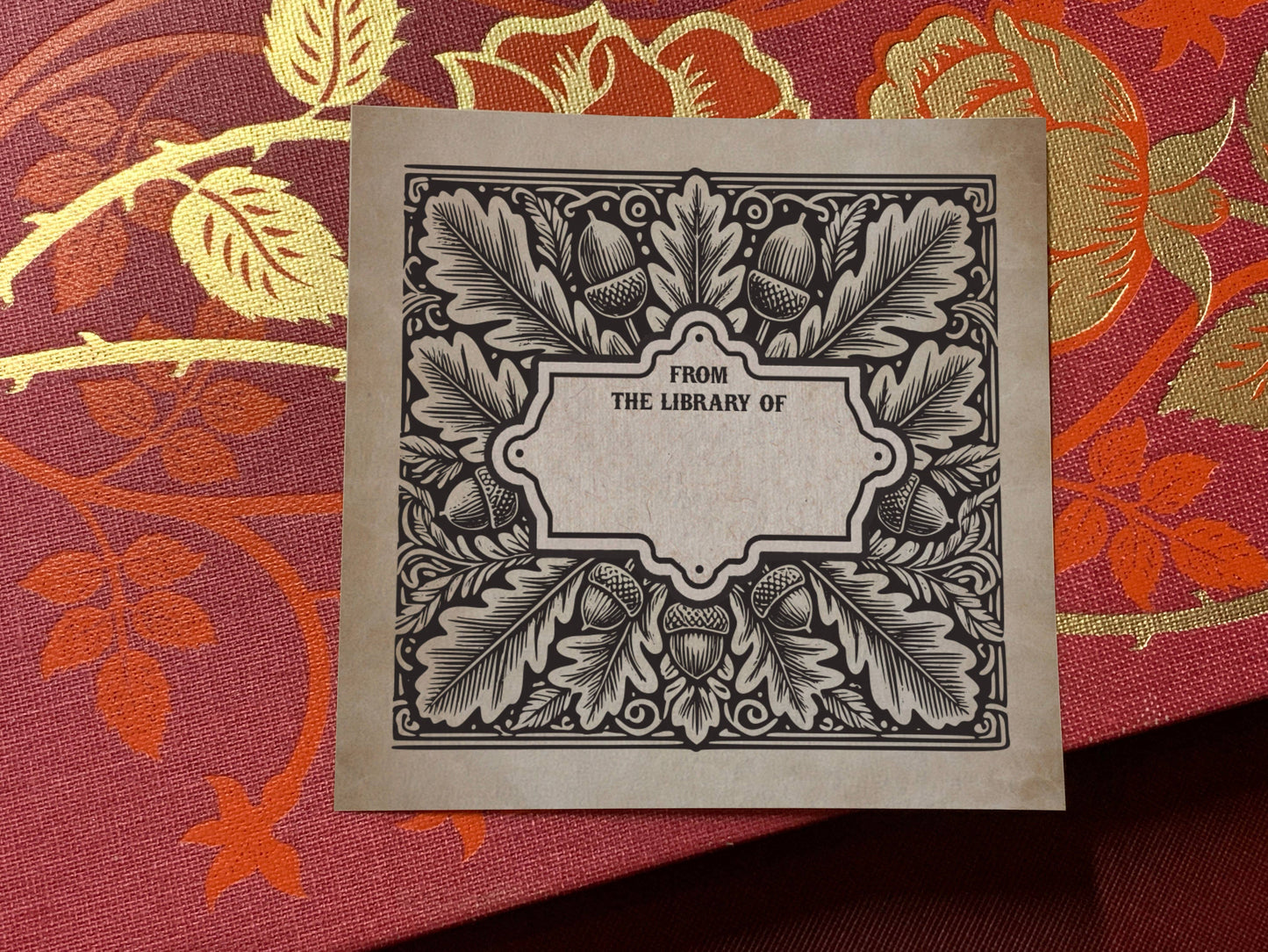 Oak and Acorn Woodcut Square Bookplate