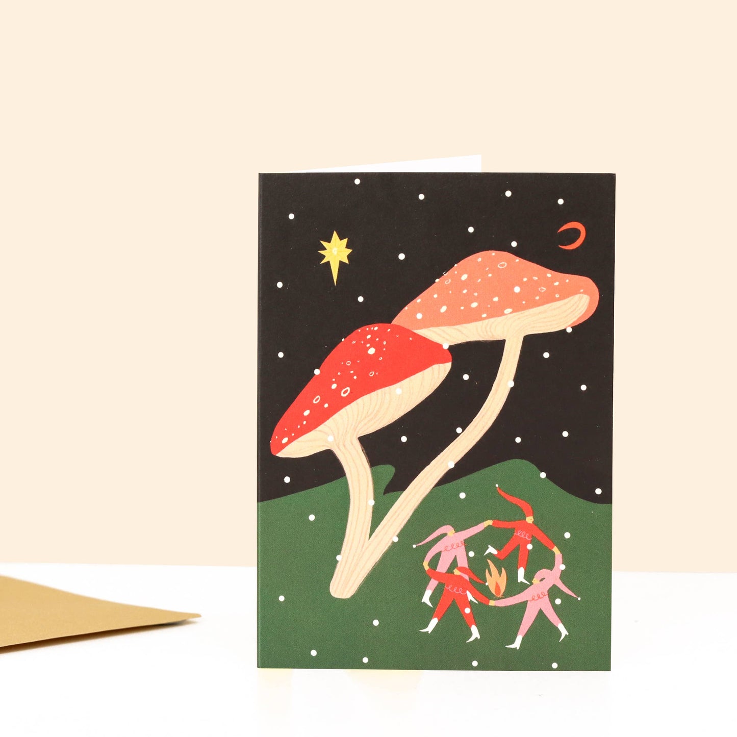 Folky Elves Christmas Card | Mushroom Card | Woodland Scene