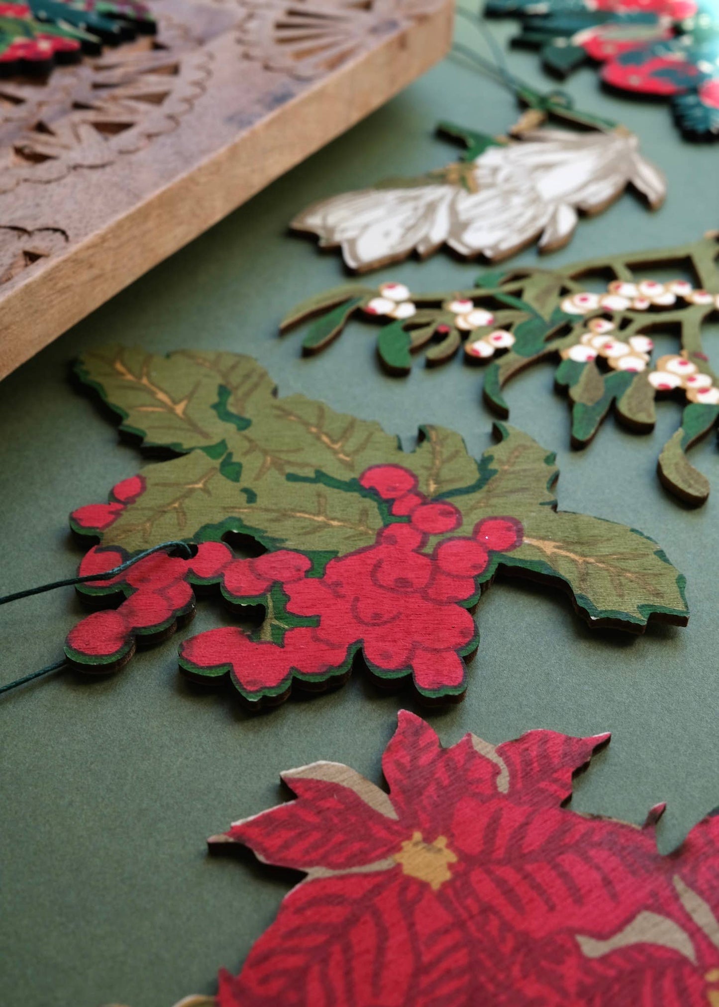 Festive Foliage Wooden Ornaments by East End Press