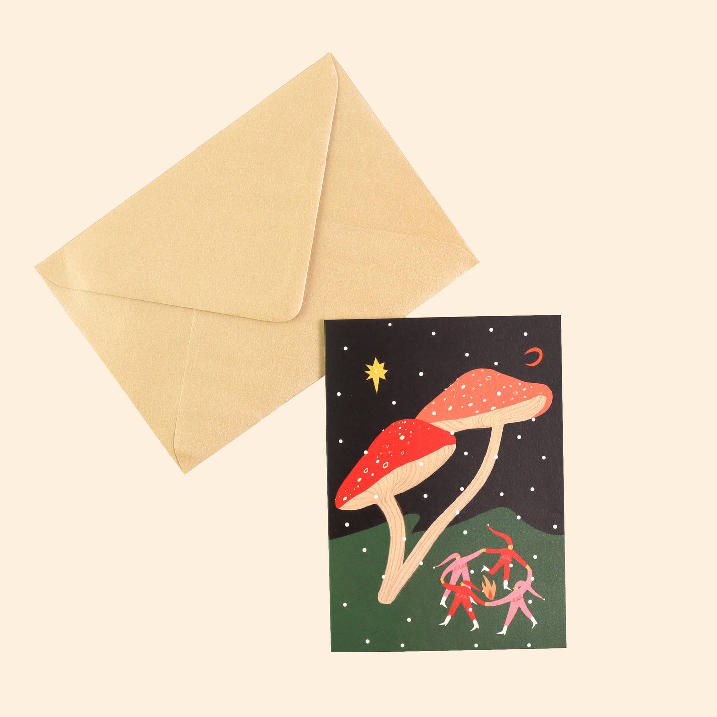 Folky Elves Christmas Card | Mushroom Card | Woodland Scene