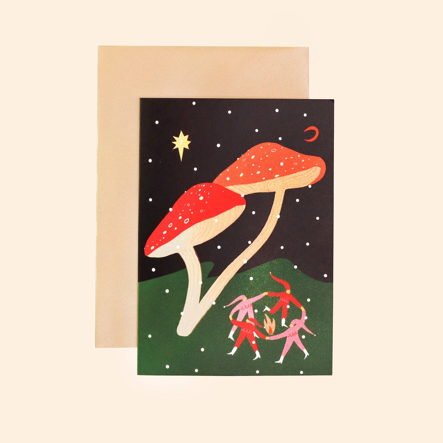 Folky Elves Christmas Card | Mushroom Card | Woodland Scene