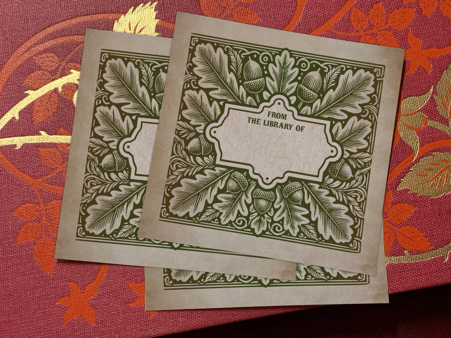 Oak and Acorn Woodcut Square Bookplate