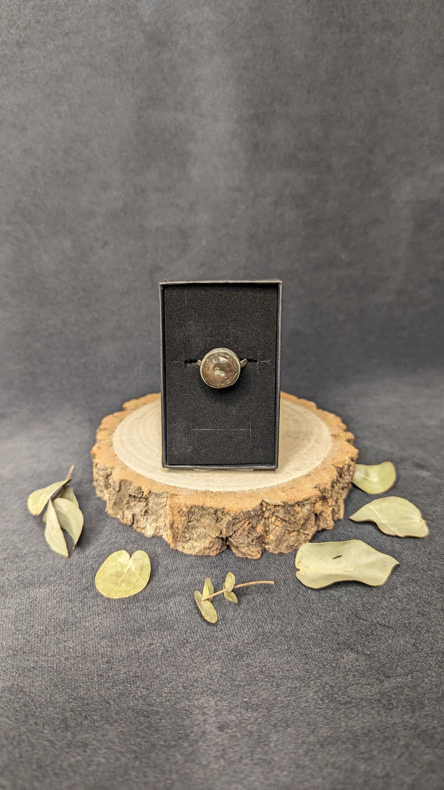 Fossil Ring with Hammered Band by Dust Designs