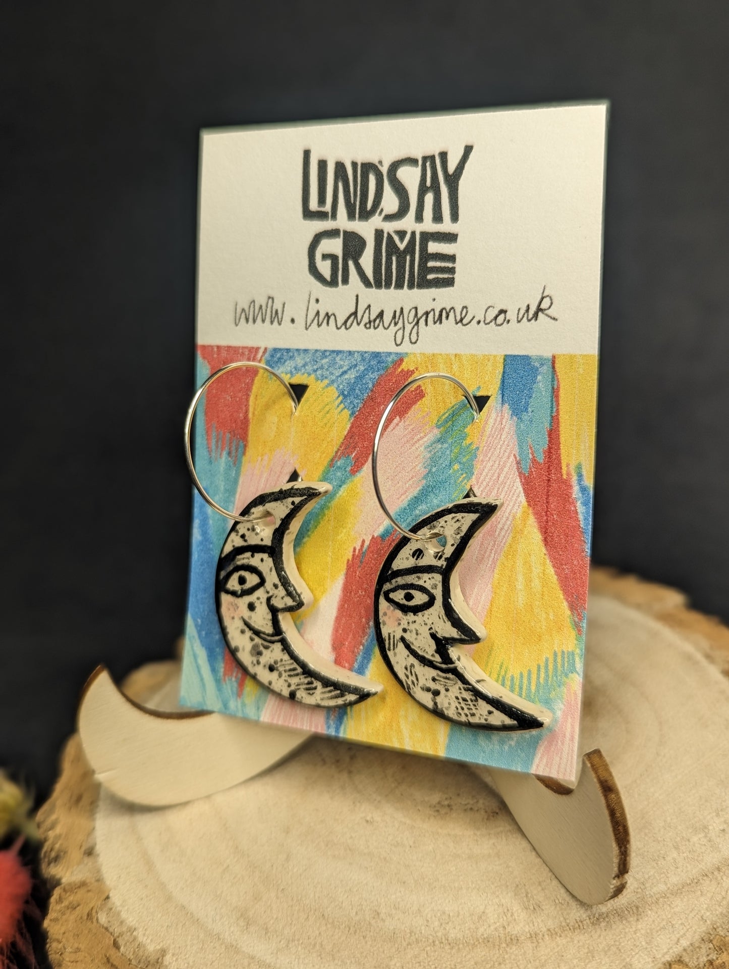 Ceramic Moon Hoop Earrings