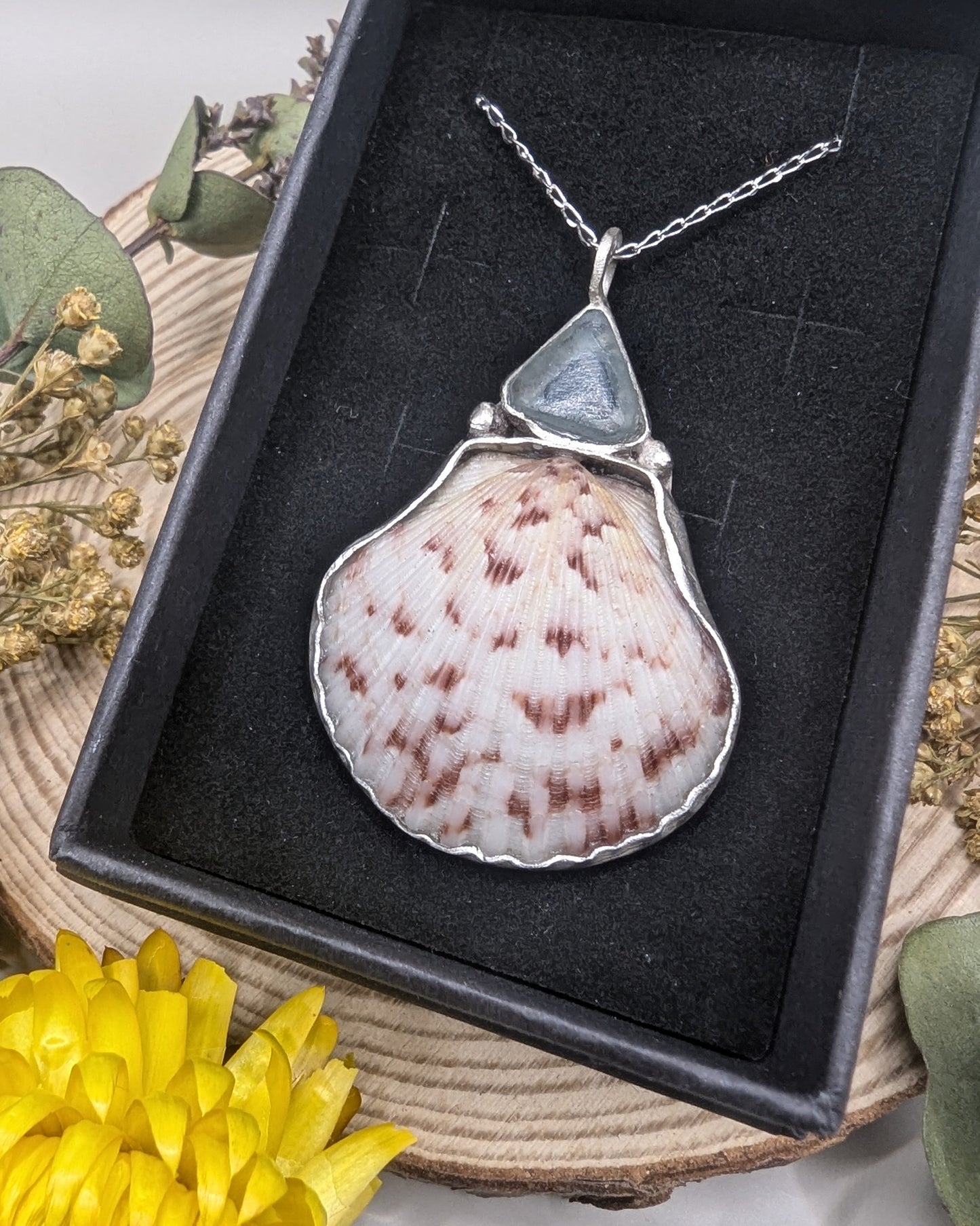 Seashell and Sea Glass Silver Necklace