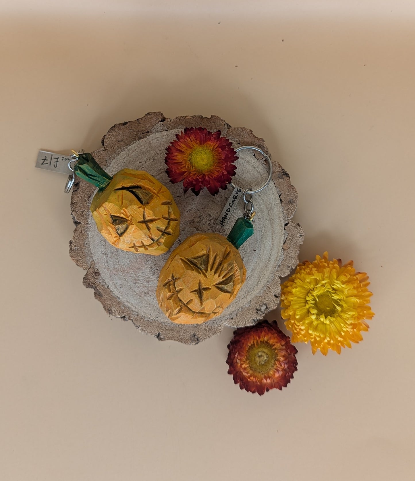 Scarecrow Woodcrafts Pumpkin Keychain