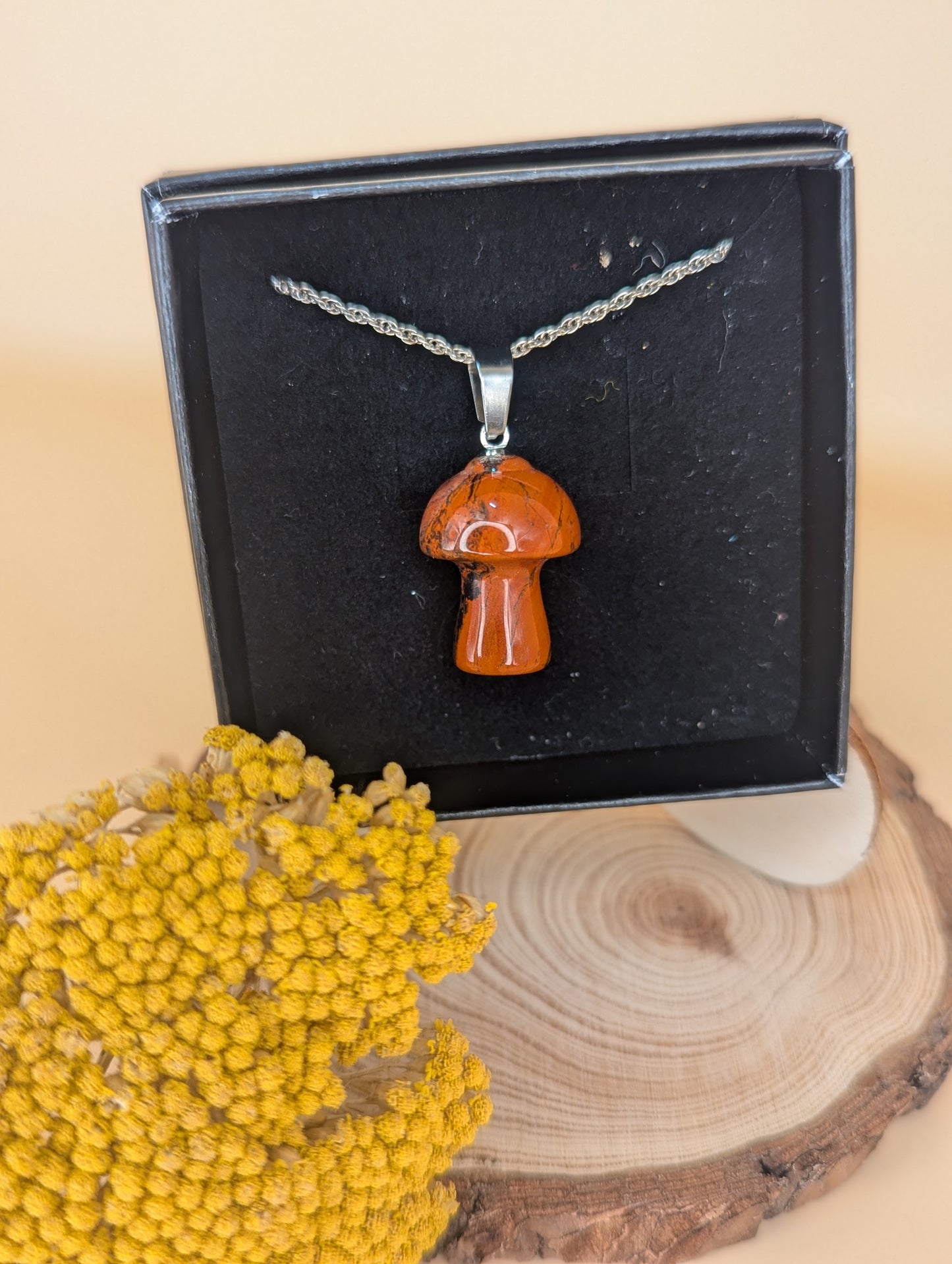 Crystal Mushroom Pendant on Silver Chain