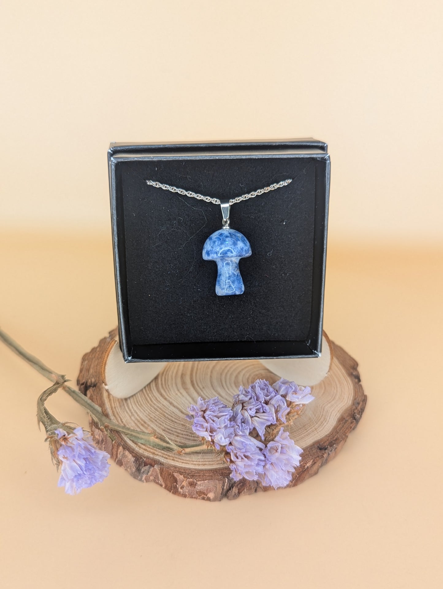Crystal Mushroom Pendant on Silver Chain