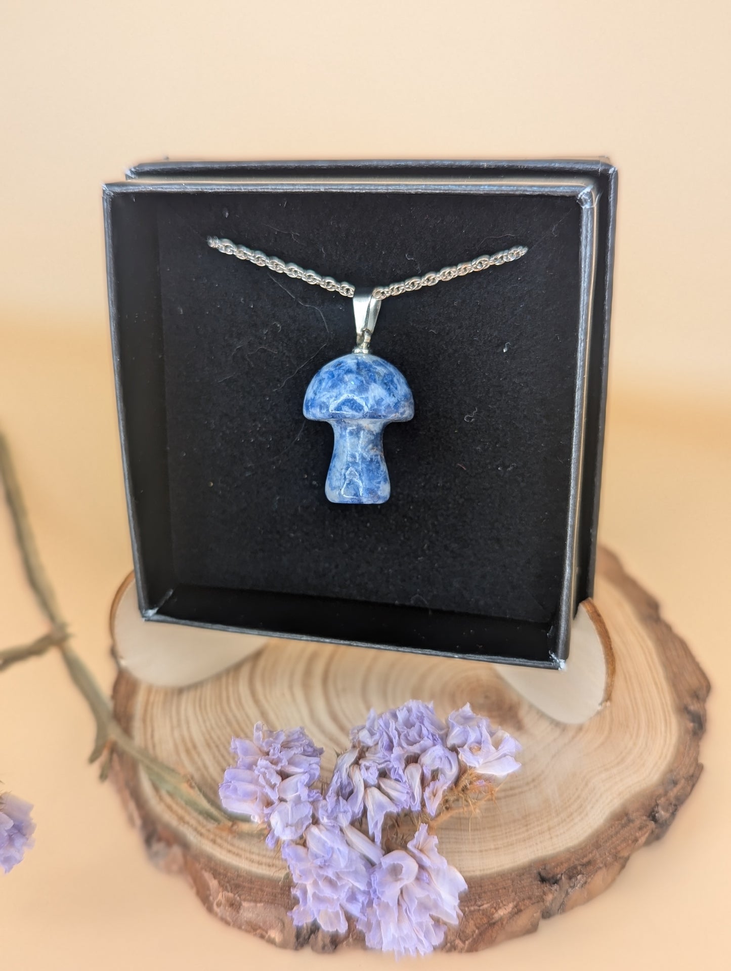 Crystal Mushroom Pendant on Silver Chain