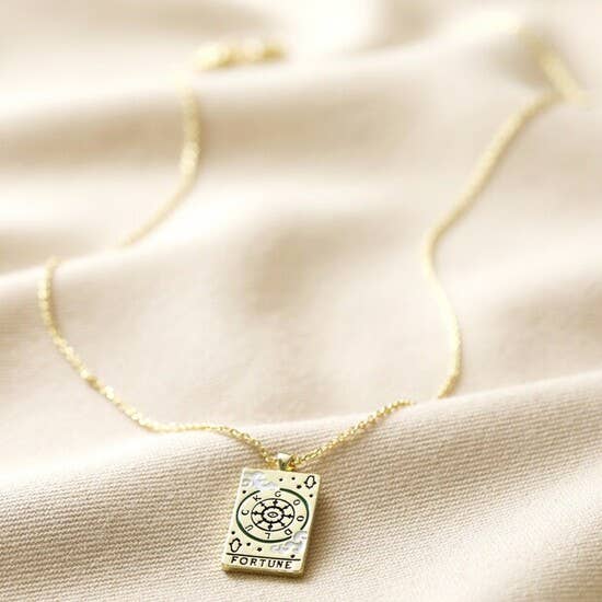 Enamel Fortune Tarot Card Necklace In Gold