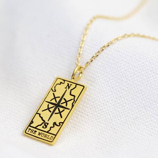 Gold The World Tarot Card Pendant Necklace