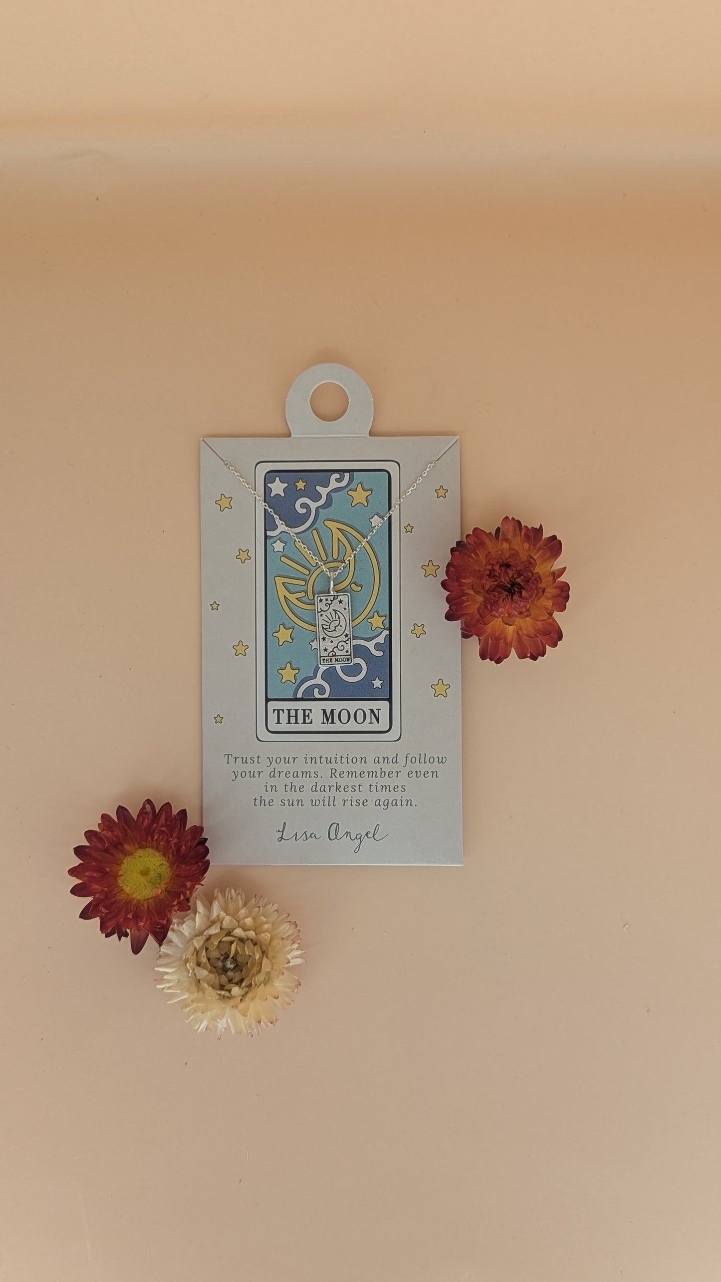 Silver 'The Moon' Tarot Card Pendant Necklace