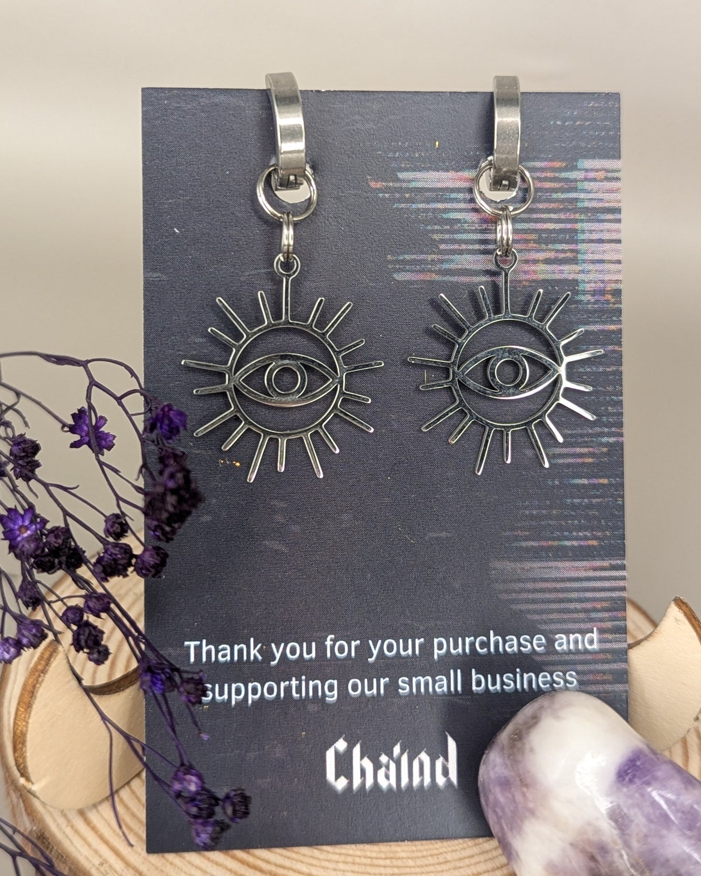 'SILVER LINING' Sun and Eye Earrings