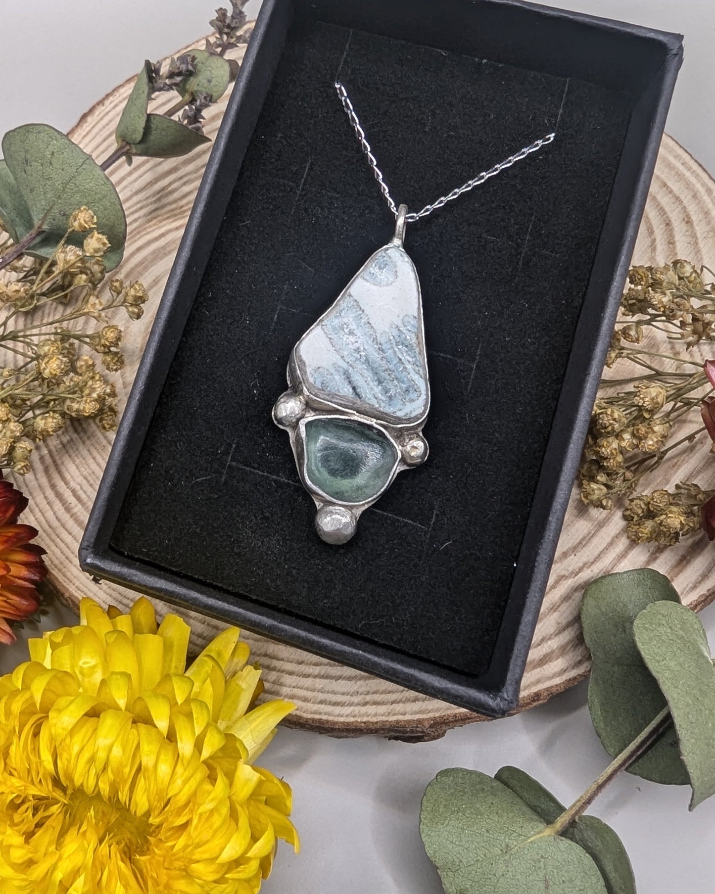 Sea Pottery and Sea Glass Silver Necklace