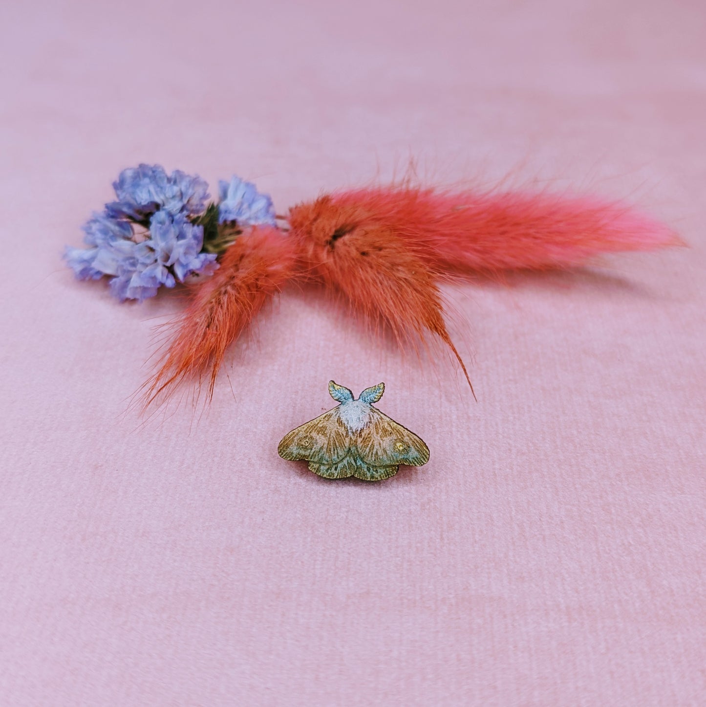 Small Wooden Moth Badge by Kalin Lin