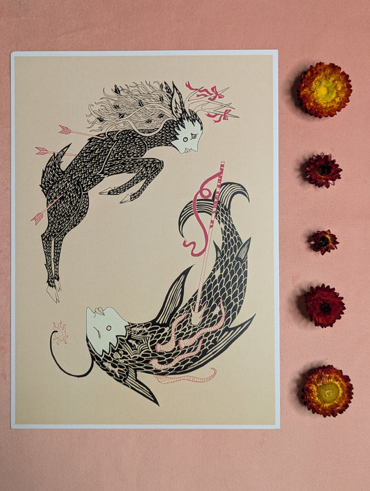 "The Deer and the Fish" Print by Theo Cleary