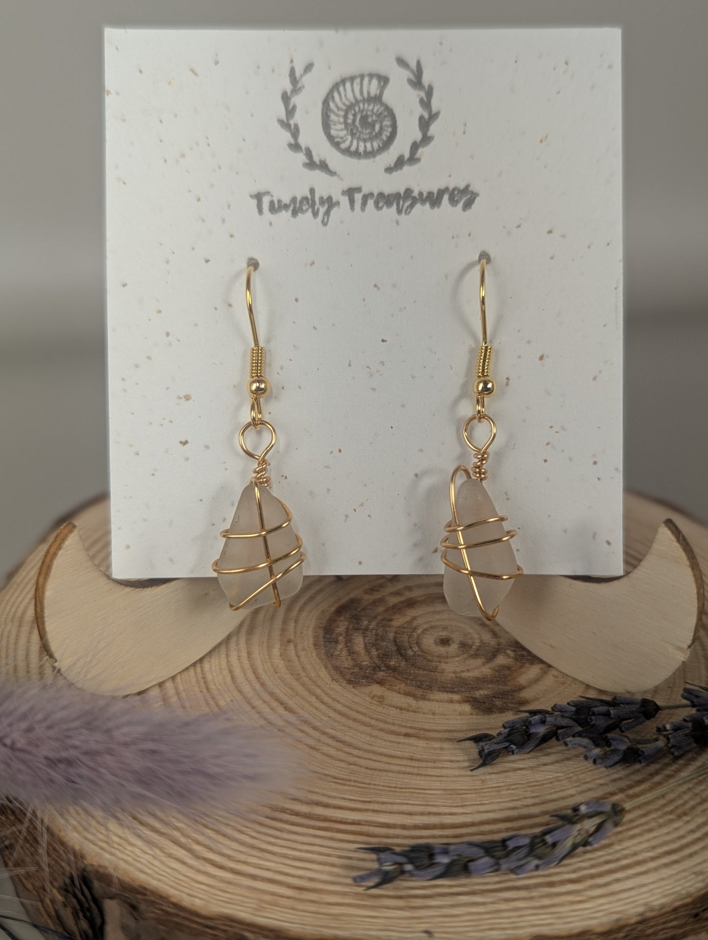 Gold Wire-Wrapped Sea Glass Drop Earrings by Timely Treasures