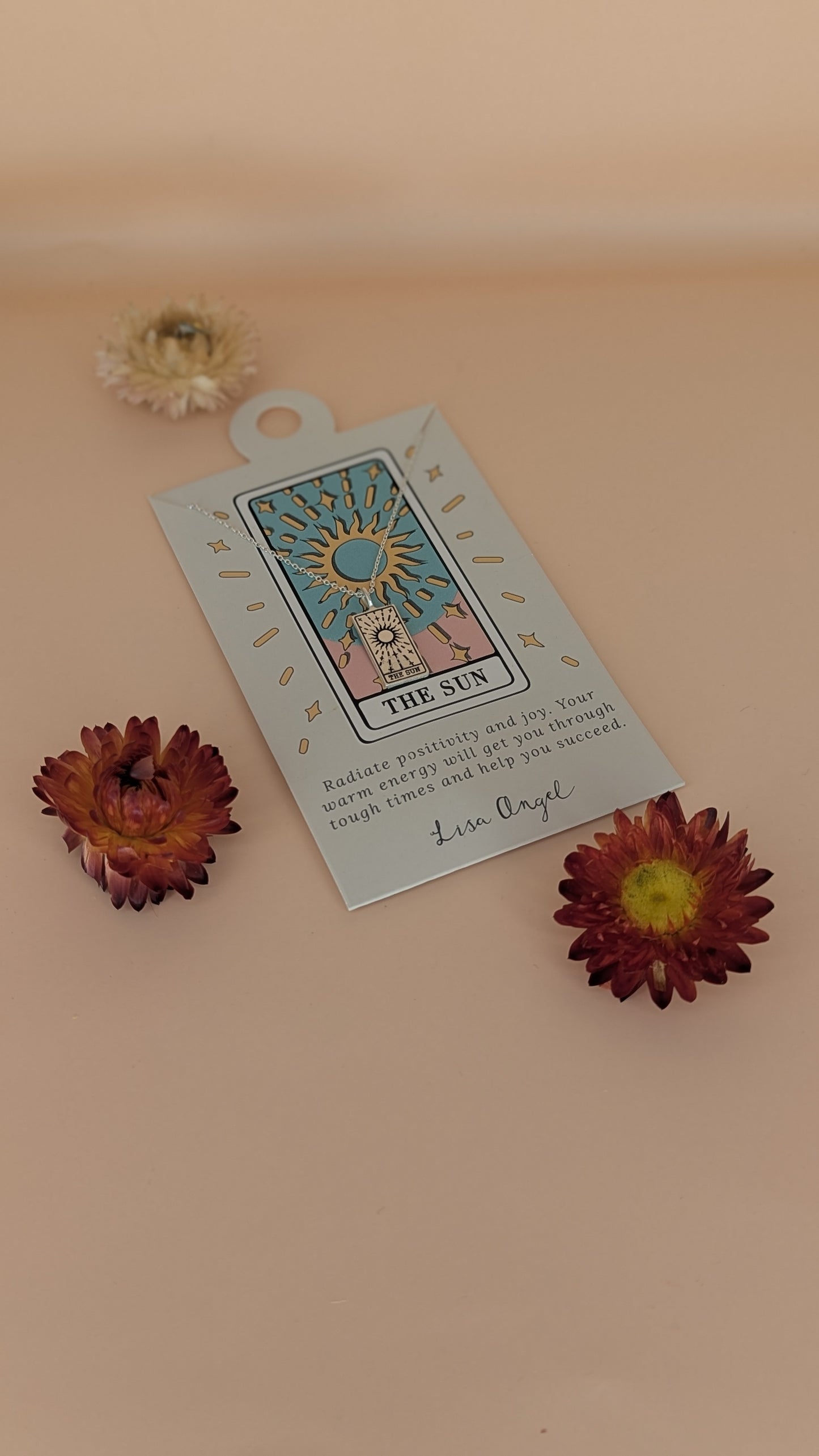 Silver 'The Sun' Tarot Card Pendant Necklace