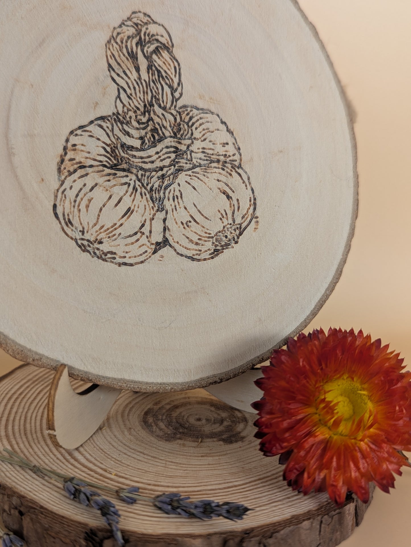 Garlic Plait Pyrography by Lydia Carter