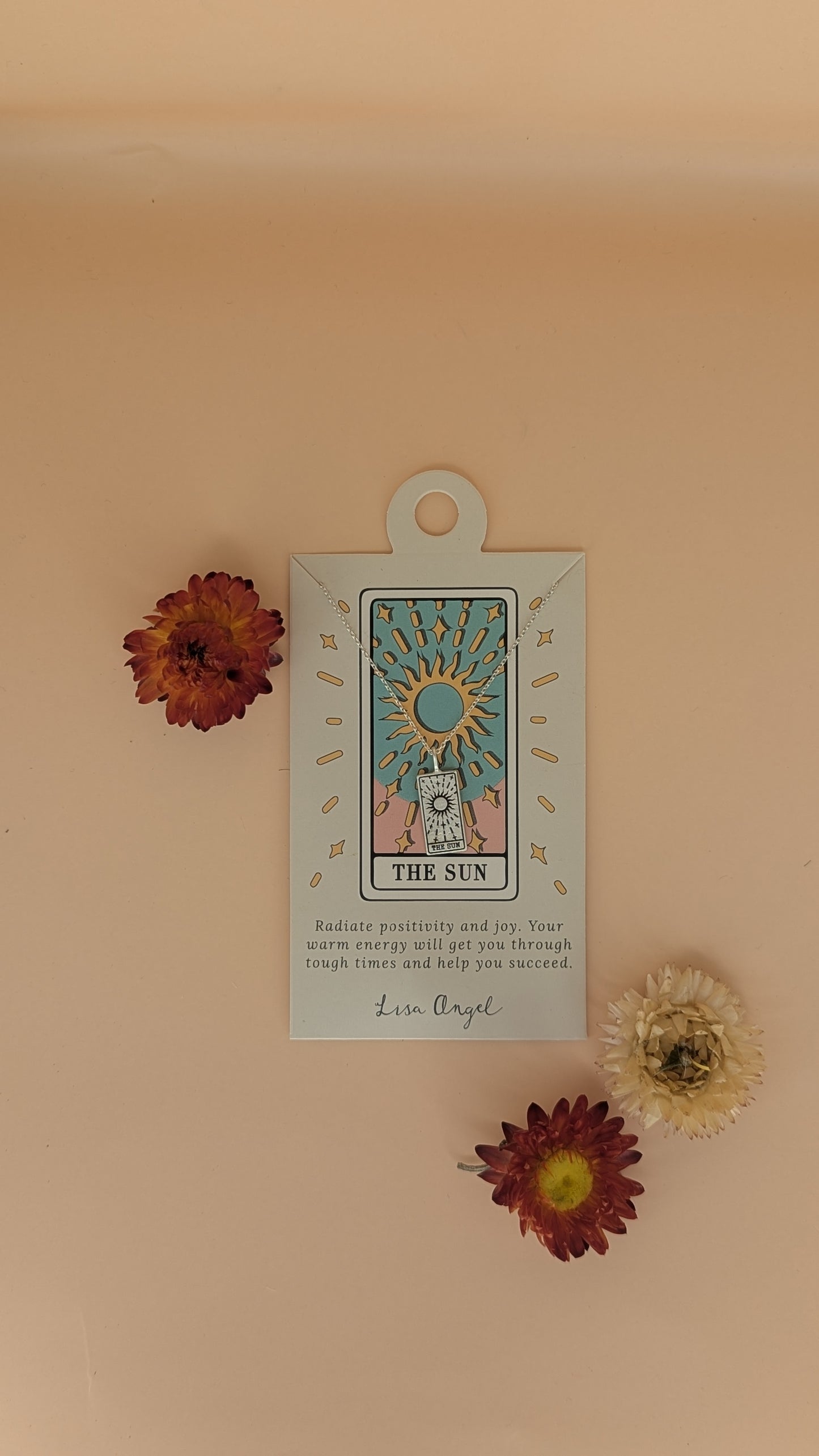 Silver 'The Sun' Tarot Card Pendant Necklace