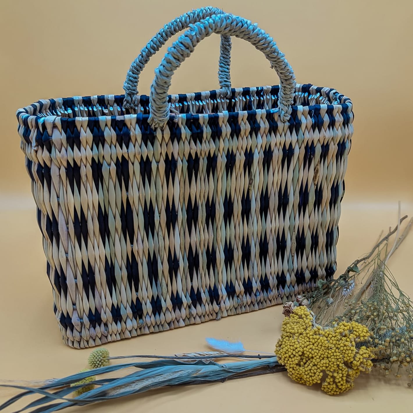Indigo Woven Reed Basket