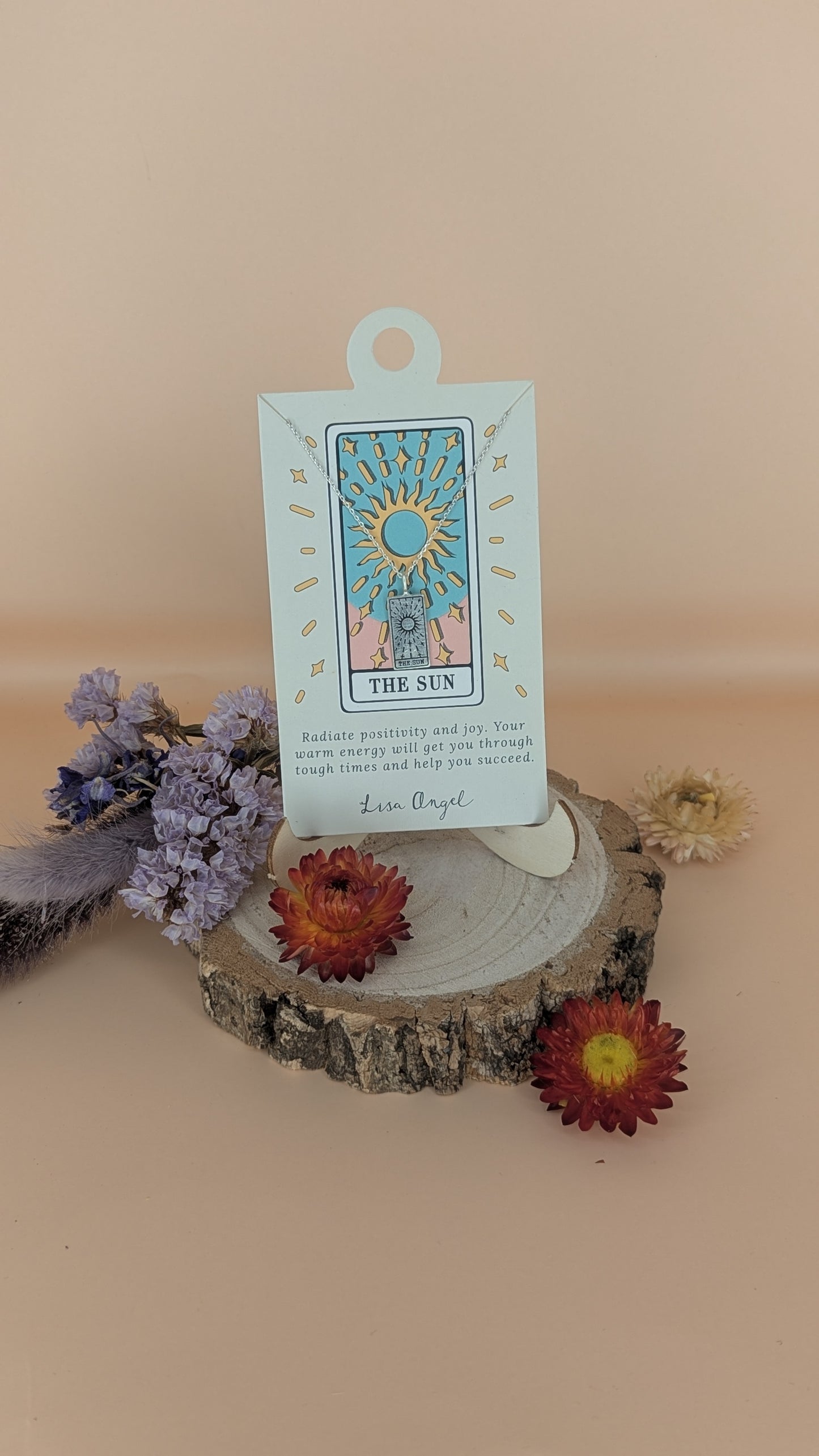 Silver 'The Sun' Tarot Card Pendant Necklace