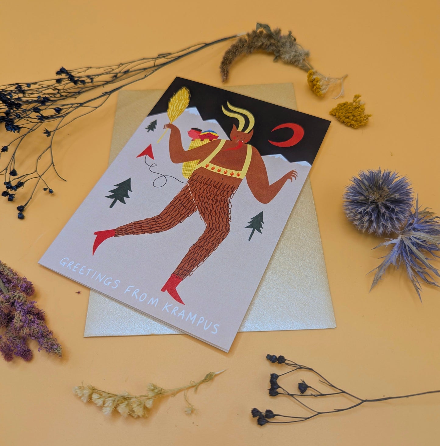 Greetings From Krampus Christmas Card | Folky Card | Unique