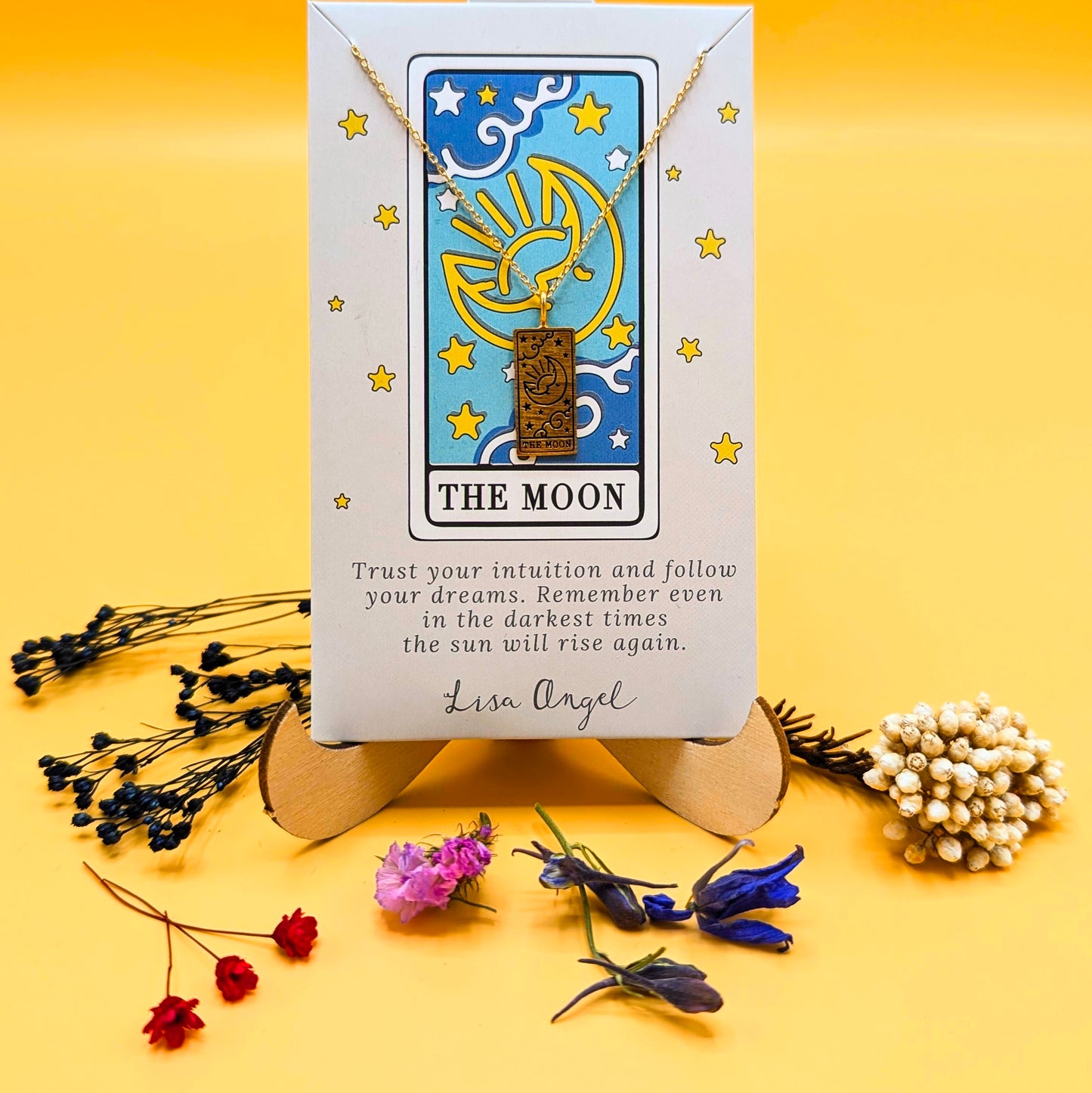 Gold The Moon Tarot Card Pendant Necklace