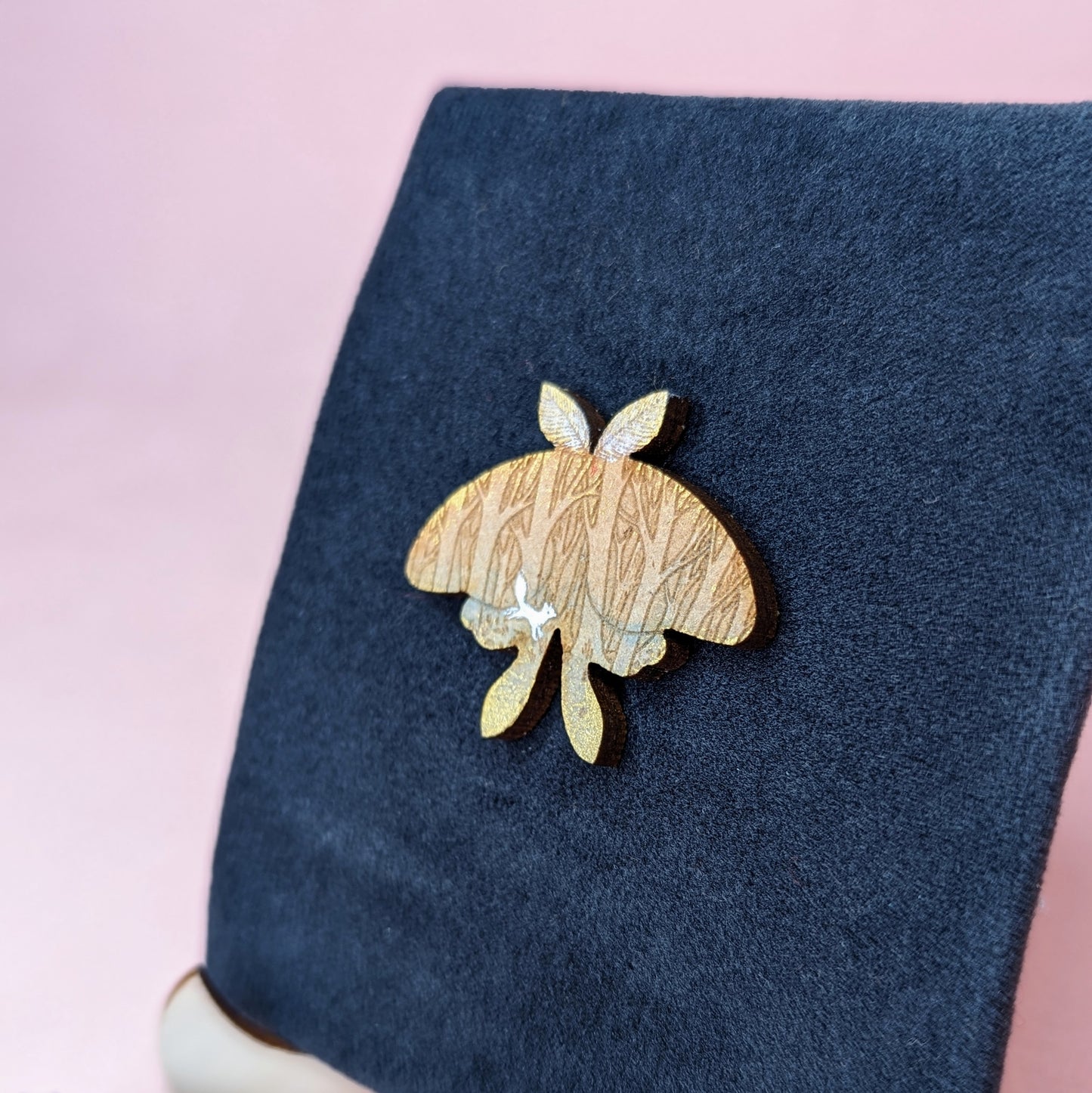 Large Wooden Moth Badge by Kalin Lin