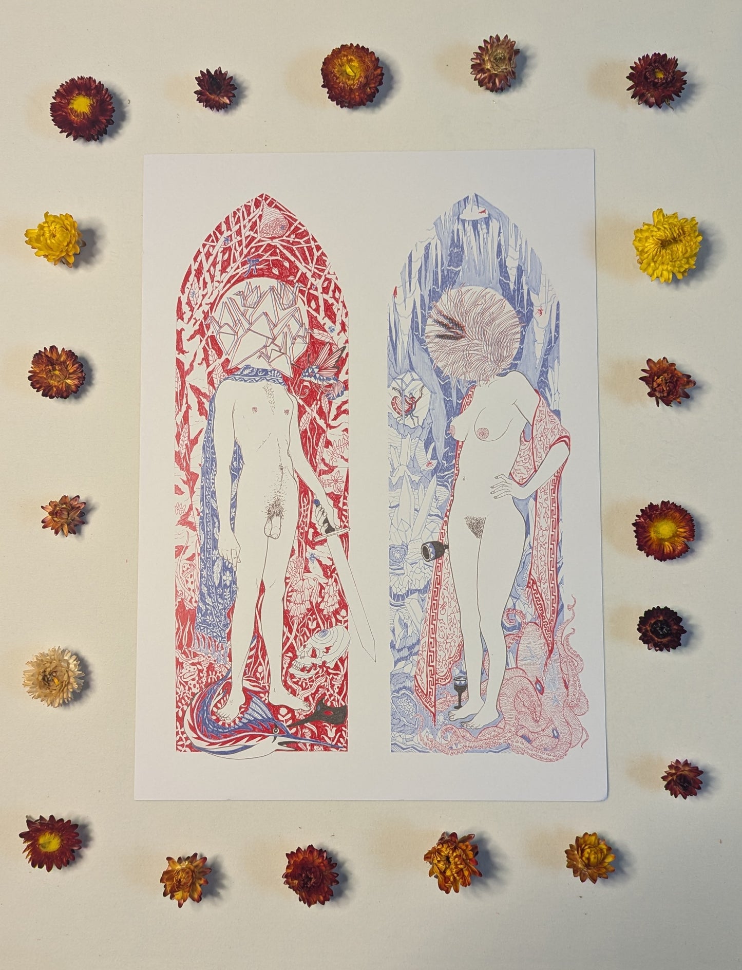 "Anaglyph I (Cranes)" Print by Theo Cleary