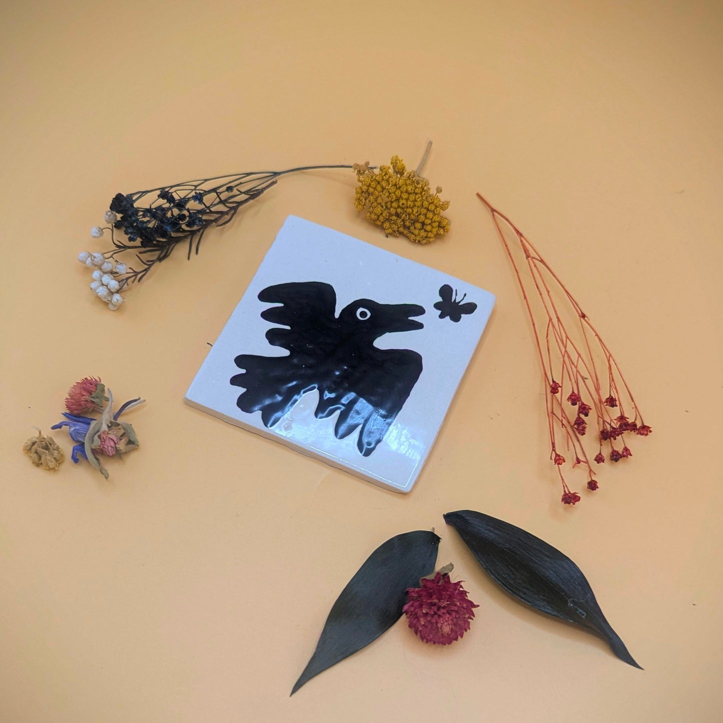 'Crow' Black and White Tile by Ciara Veronica Dunne