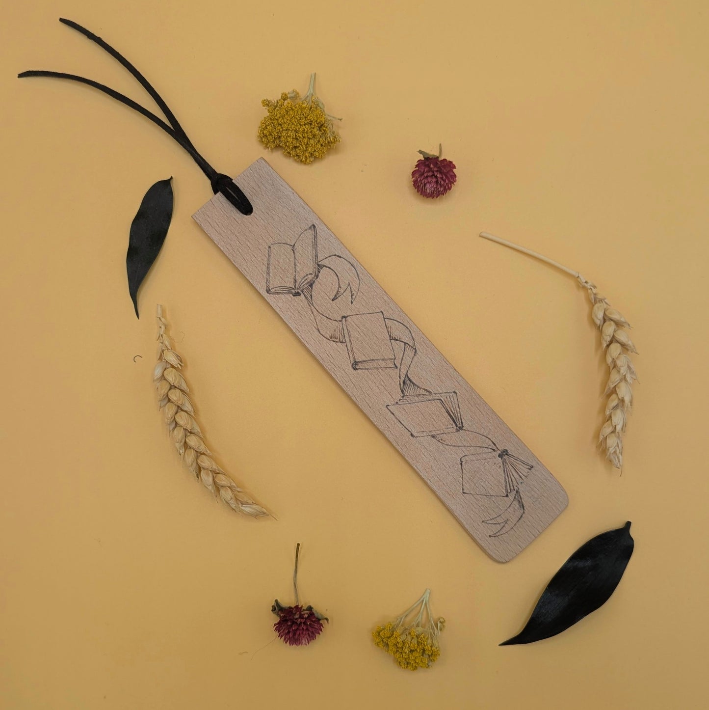 'Books & Ribbons' Pyrography Bookmark by Northern Magpie Art