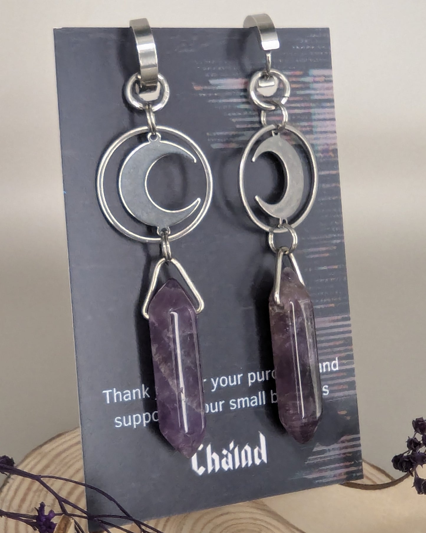 'CULT OF DIONYSUS' Amethyst and Moon Earrings