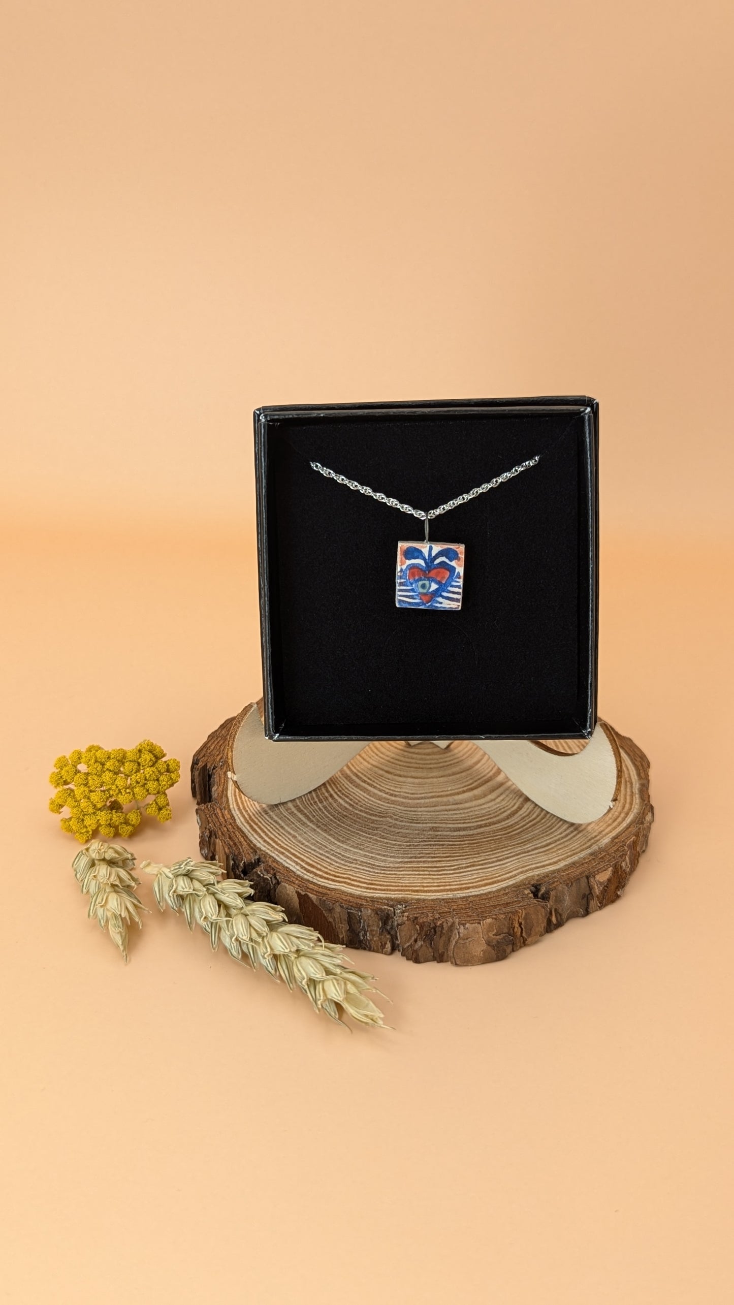 Small Heart and Eye Pendant Necklace