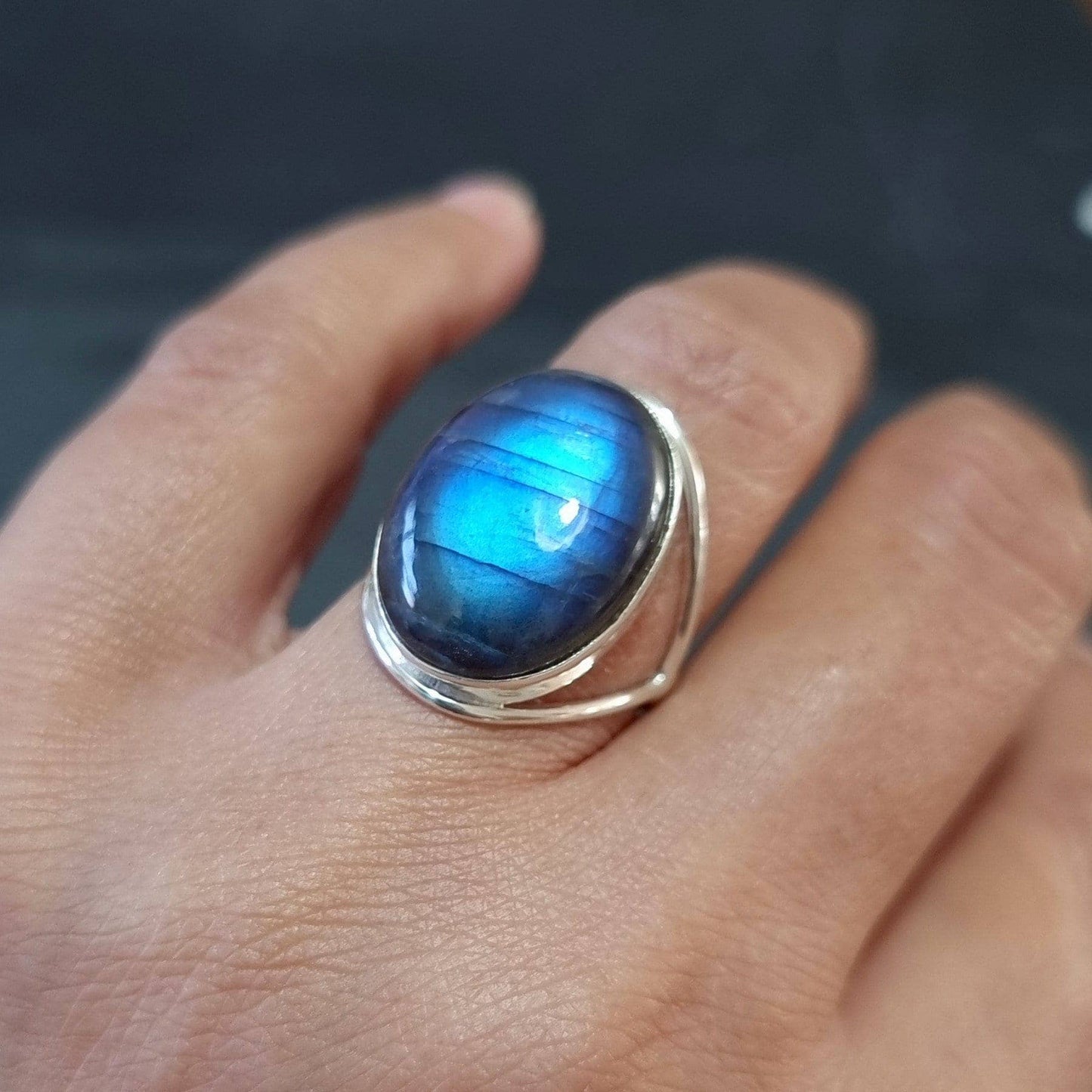 Sterling Silver Large Oval Labradorite Ring