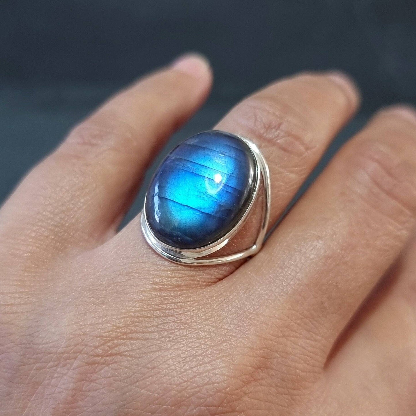 Sterling Silver Large Oval Labradorite Ring