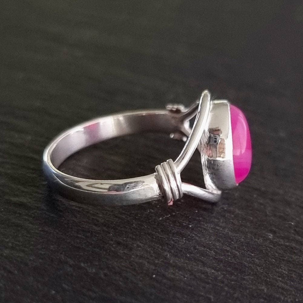 Sterling Silver Pink Agate Solitaire Ring