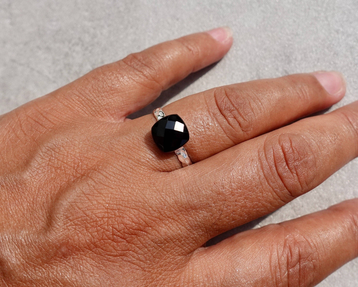 Black Onyx Square Sterling Silver Ring