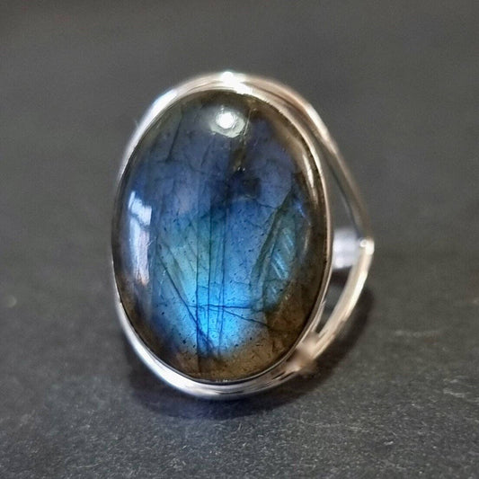 Sterling Silver Large Oval Labradorite Ring