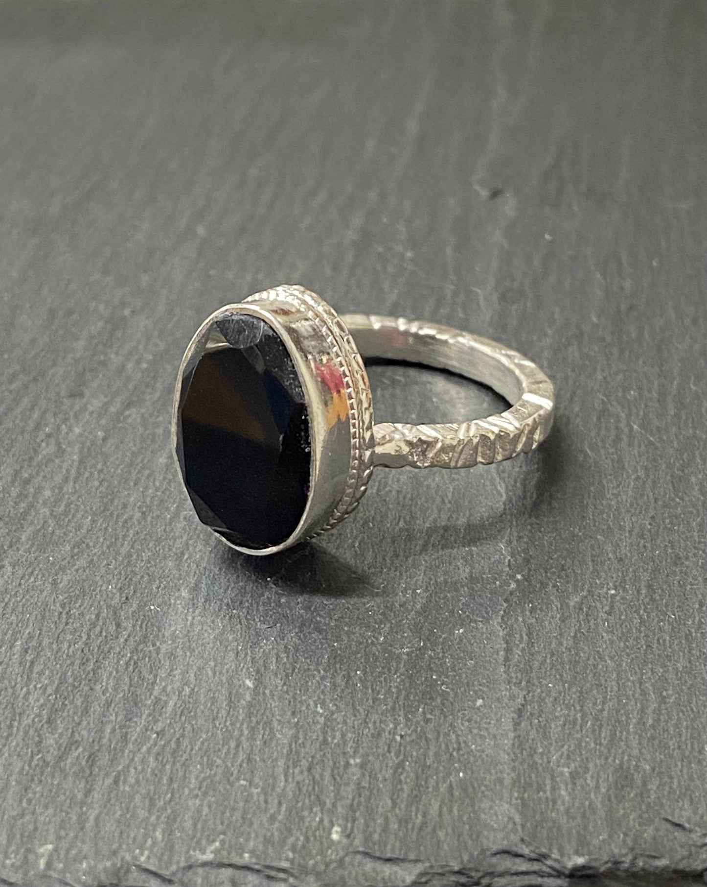 Faceted Stone Silver Plated Brass Ring [in store only]