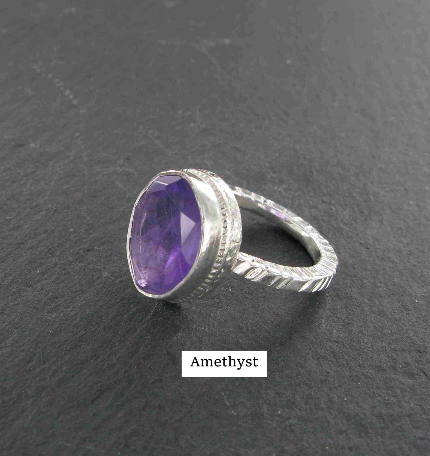 Faceted Stone Silver Plated Brass Ring [in store only]