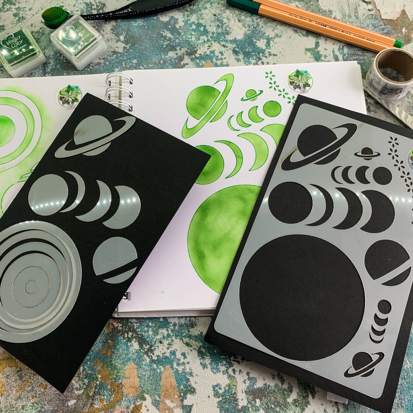Silhouette Moon and Planet Journal Stencil
