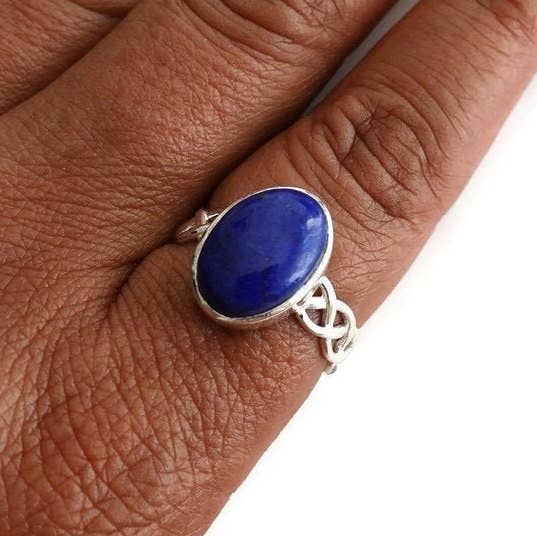 Sterling Silver Lapis Lazuli Celtic Weave Ring