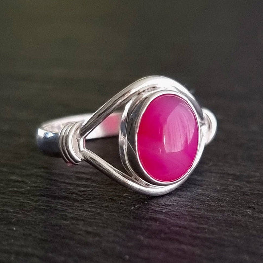 Sterling Silver Pink Agate Solitaire Ring